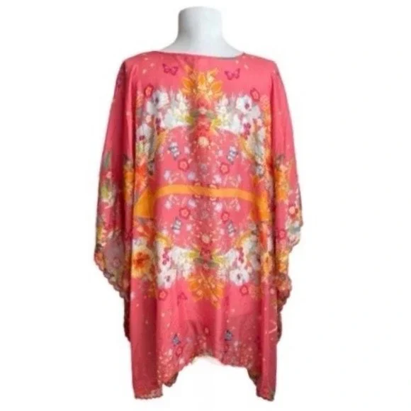 NEW‎ JOHNNY WAS Nephi Silk Floral Butterfly Kimono Tunic Top O/S Pink Oversized - Picture 6 of 13